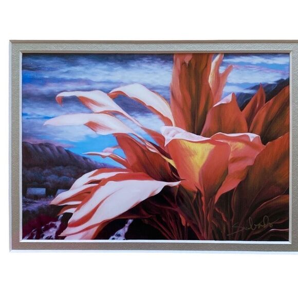 Philip Sabado Other - Philip Sabado Signed Print Red Ti Leaf 7x5 In 8x10 Frame